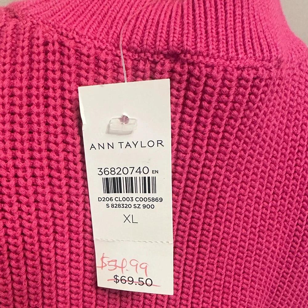 Ann Taylor Pink Mock Neck Sweater Vest Chunky Knit Sleeveless XL NWT - Picture 4 of 5